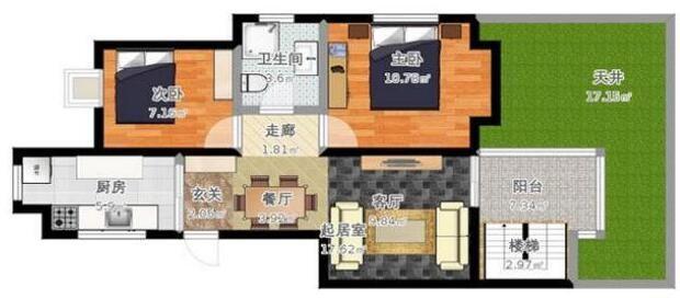 98㎡兩居室新房裝修設(shè)計(jì) 客廳電視墻非常大氣